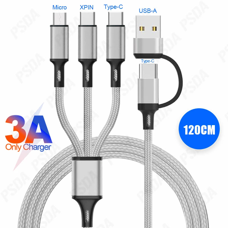 Eonline 3D 4FT 6 in 1 Charging Cable Multi Charger Cable Nylon Braided Multi Fast Charging Cord USB a/C to Phone USB C/Micro USB