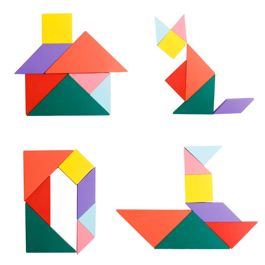 Wholesale Colorful Wooden 7 Pieces Tangram Puzzle Games Toy for Children Manufacturer Direct Sale Wooden Puzzle Toy Kids