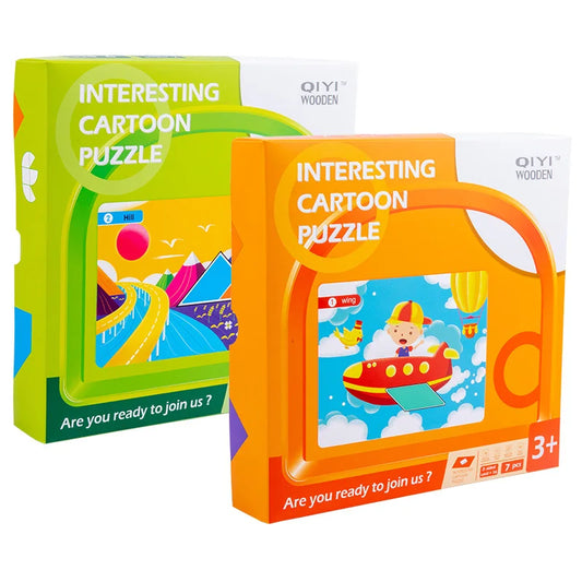 2022 Hot Selling Creative Children Brain Training Geometry Intelligence Wooden Tin Box Tangram Puzzle Kids Toys