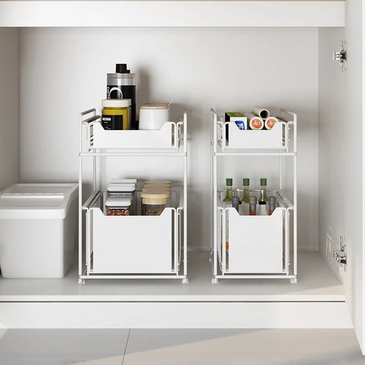 Hot Sale Factory 2 Tier Under the Sink Kitchen Rack With Sliding Drawer Storage Shelf Snack Beverage Bathroom Skincare Organizer