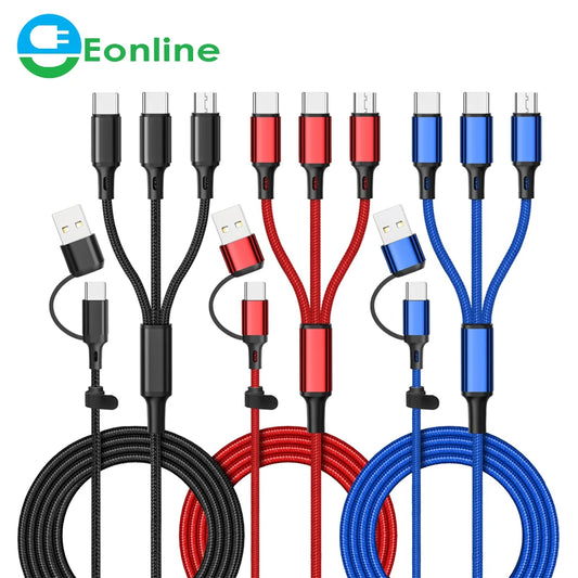 Eonline 3D 4FT 6 in 1 Charging Cable Multi Charger Cable Nylon Braided Multi Fast Charging Cord USB a/C to Phone USB C/Micro USB