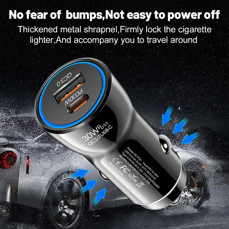 Eonline 48W Phone Car Charger Type C+USB Dual Fast Charging PD 30W+USB QC3.0 18W MAX for Car Lighter Slot Truck Universal Adapte