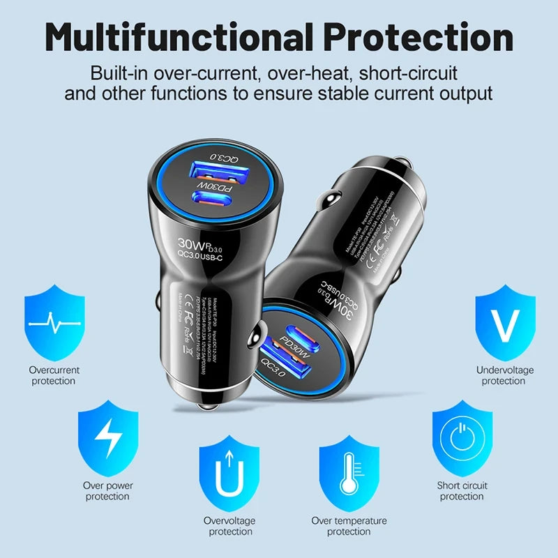 Eonline 48W Phone Car Charger Type C+USB Dual Fast Charging PD 30W+USB QC3.0 18W MAX for Car Lighter Slot Truck Universal Adapte