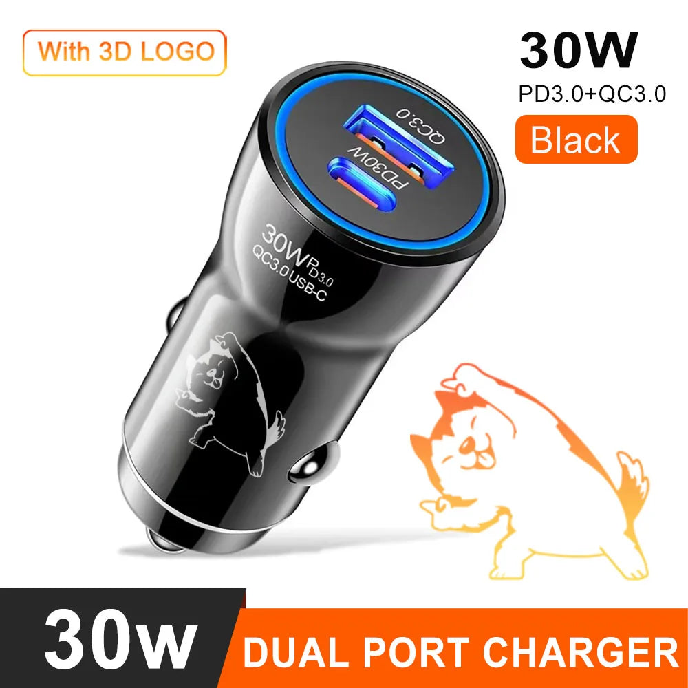 Eonline 48W Phone Car Charger Type C+USB Dual Fast Charging PD 30W+USB QC3.0 18W MAX for Car Lighter Slot Truck Universal Adapte