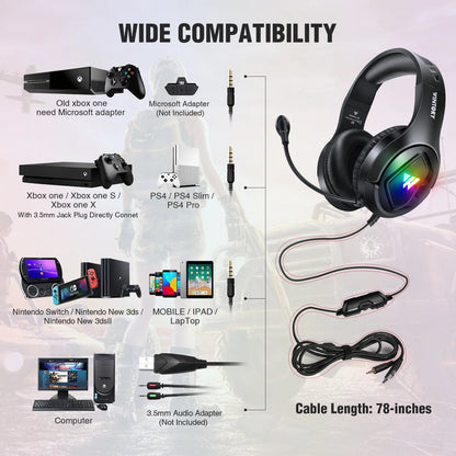 For Computer Gamer Gaming Headset Custom Over Ear Wired 3.5mm USB Wire RGB Light Gaming Headphone for PC With MIC