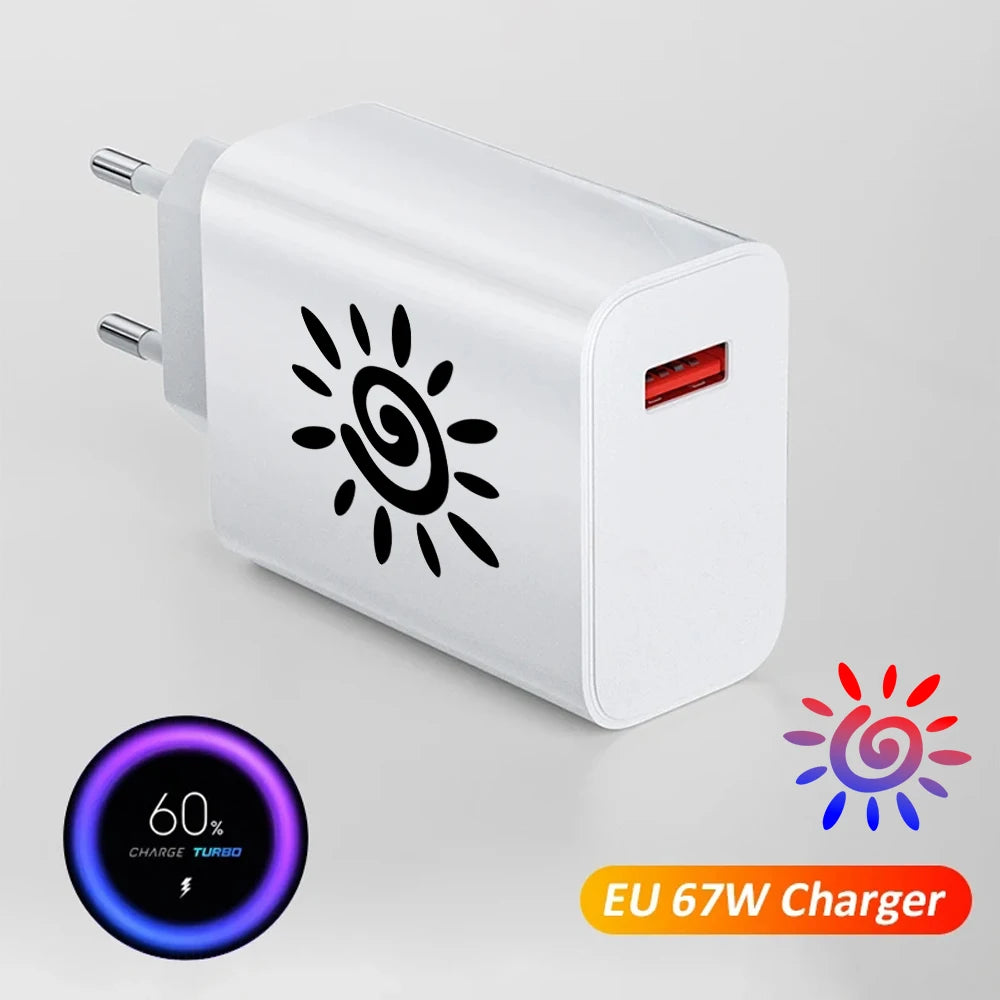 EONLINE 3D 67W Fast Charging USB C  Charge 3.0 PD USB Type C Fast Charge Adapter  With 10A Type C Cable Phone Accessories