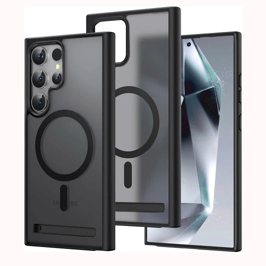 Strong Magnetic Phone Case With Kickstand for Samsung Galaxy S24 Ultra S23 S2 Plus Translucent Matte Cover New Products 2024