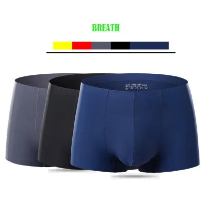 New Wholesale Plus Size Underwear Ice Silk Seamless Waist Men Underwear Seamless Solid Color Men Boxer Briefs