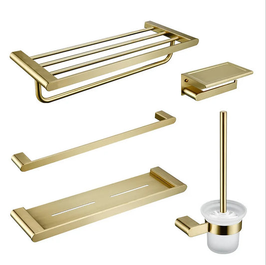 Hot Trend Product Stainless Steel Wire Drawing Process Bathroom Hardware Pendant Set Brushed Gold 5 Piece Combination Set