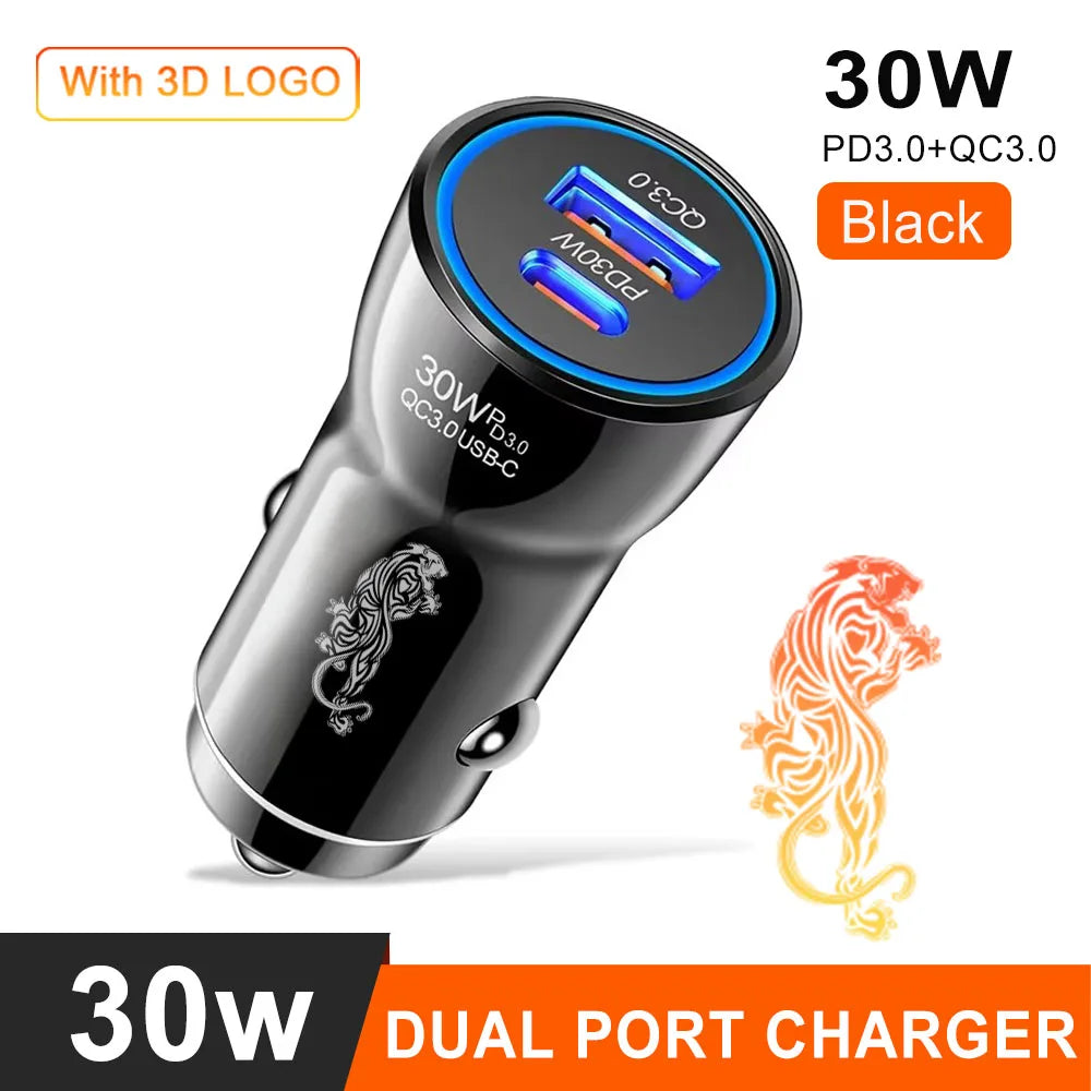 Eonline 48W Phone Car Charger Type C+USB Dual Fast Charging PD 30W+USB QC3.0 18W MAX for Car Lighter Slot Truck Universal Adapte