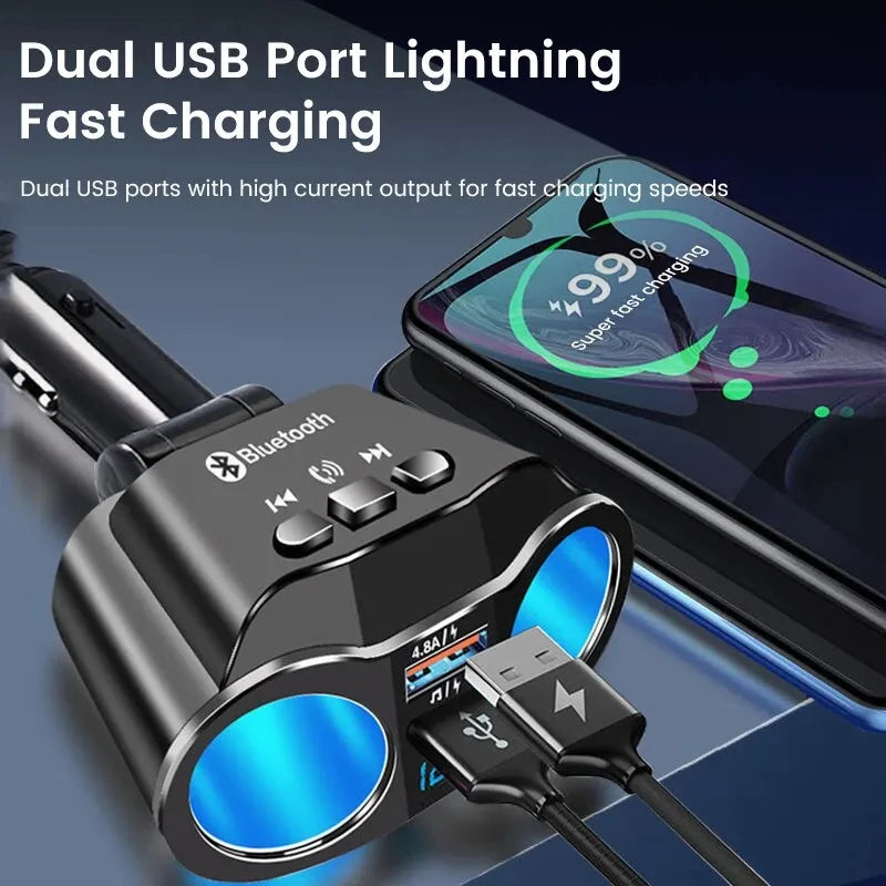 EONLINE 3D 66W Fast Charger QC3.0+2.4A Charger Socket Cigarette Lighter Dual USB PD Car Cigarette Lighter Socket