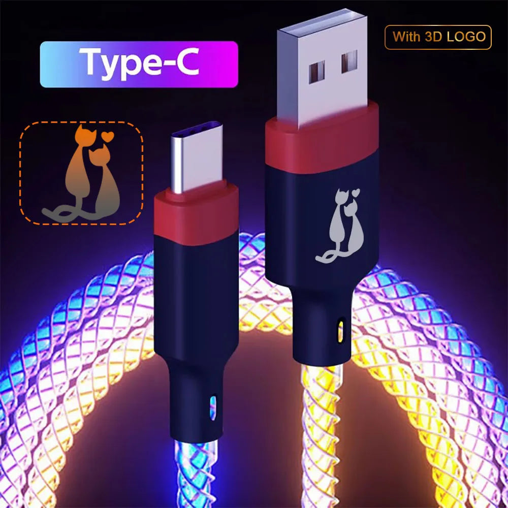 EONLINE RGB LED 6A USB Type C Cable Micro USB Fast Charging for Huawei Android Phone Charger for Xiaomi Samsung Oppo Vivo