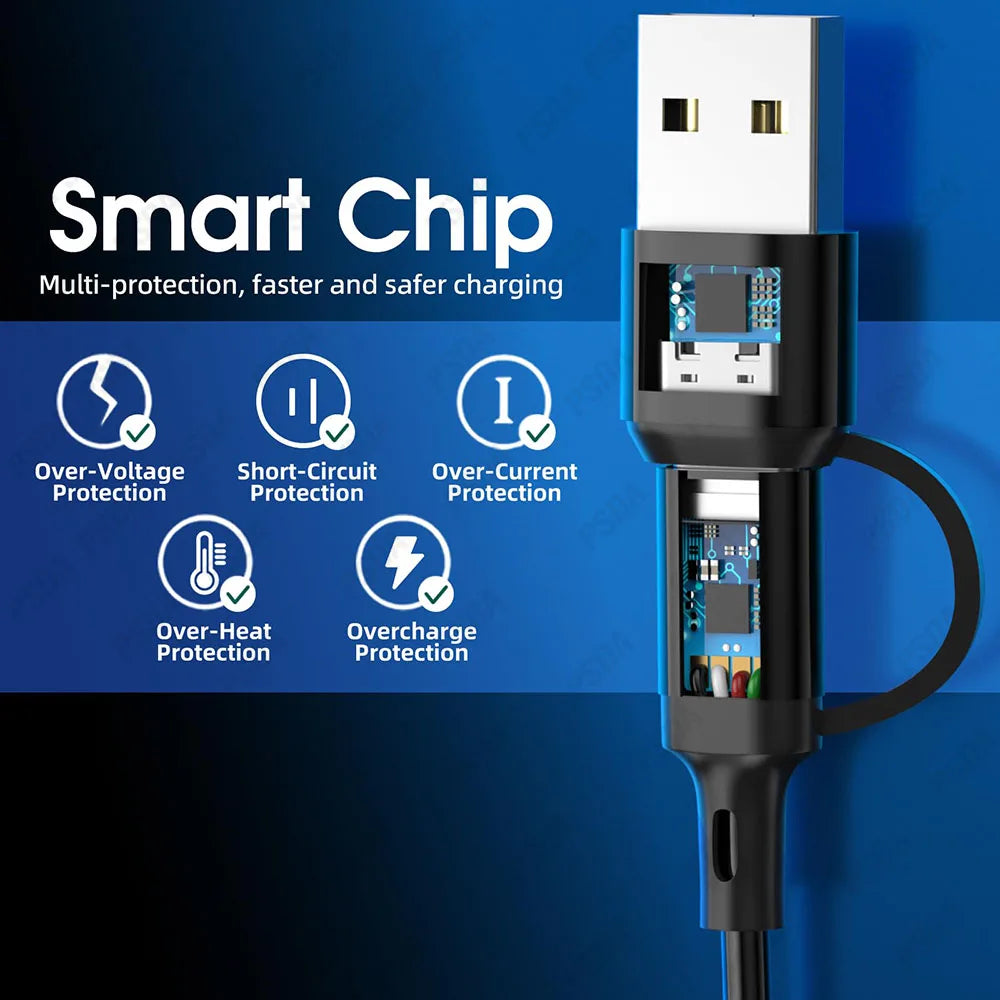 Eonline 3D 4FT 6 in 1 Charging Cable Multi Charger Cable Nylon Braided Multi Fast Charging Cord USB a/C to Phone USB C/Micro USB