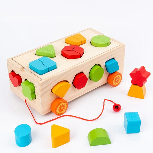 New Design Hot Sale Baby Educational Digital Matching Game Wooden Number Puzzles Pull Cube Toys