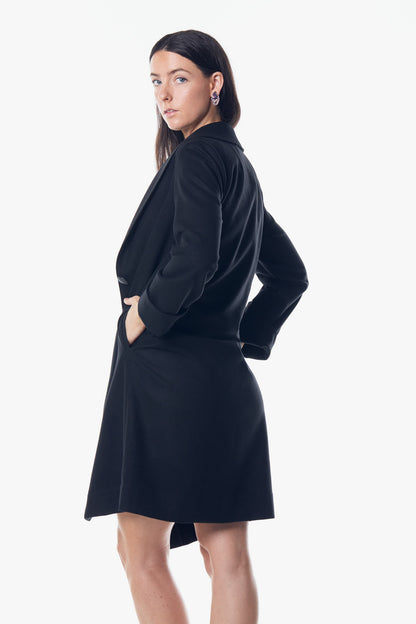 Power Woman- Worsted Flannel Long Jacket-Black