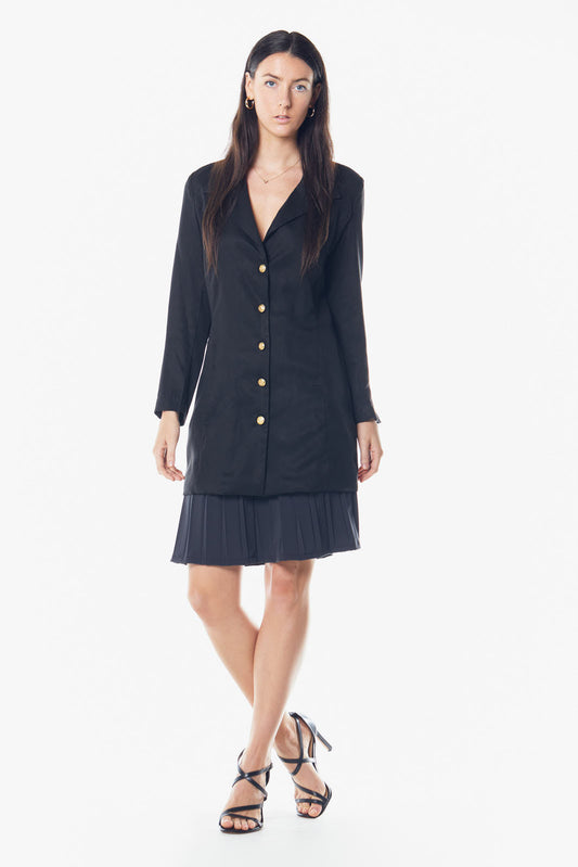 Women's Linen Long Jacket in Black