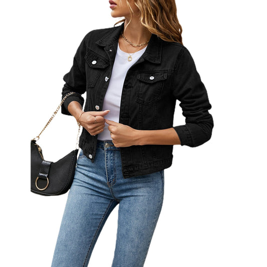 Women's Denim Jackets Fashion Female Casual Long Sleeve Lapel Solid Button Down Chest Pocket Slim Jean Jacket Fall Winte