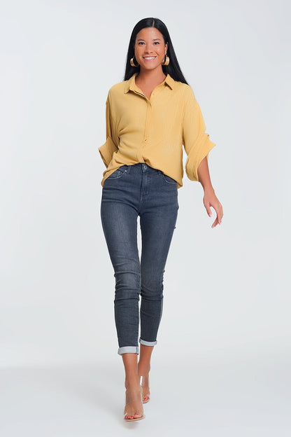 High Waisted Denim Jeans in Glitter Fabric