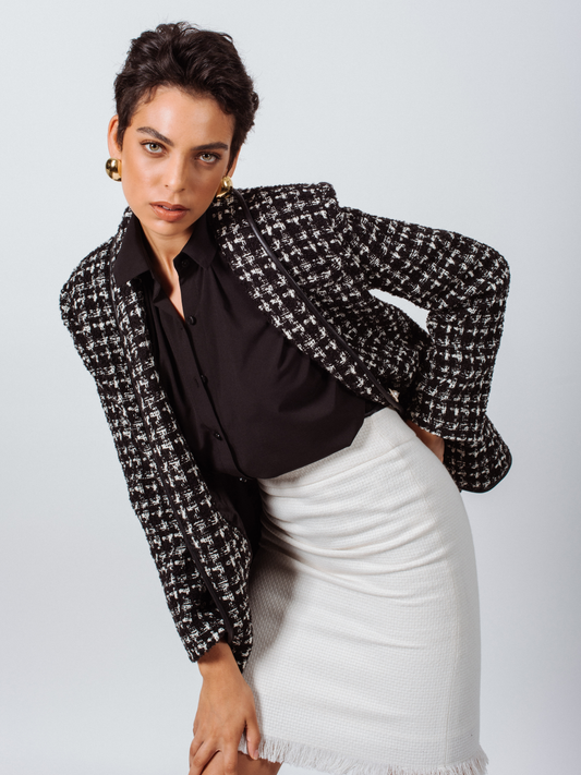 Power Woman- Black &amp; White Tweed Checkers Jacket